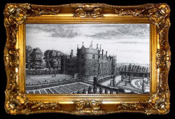 framed  unknow artist View of Longford Castle at an angle with the  second flower garden, ta009-2
